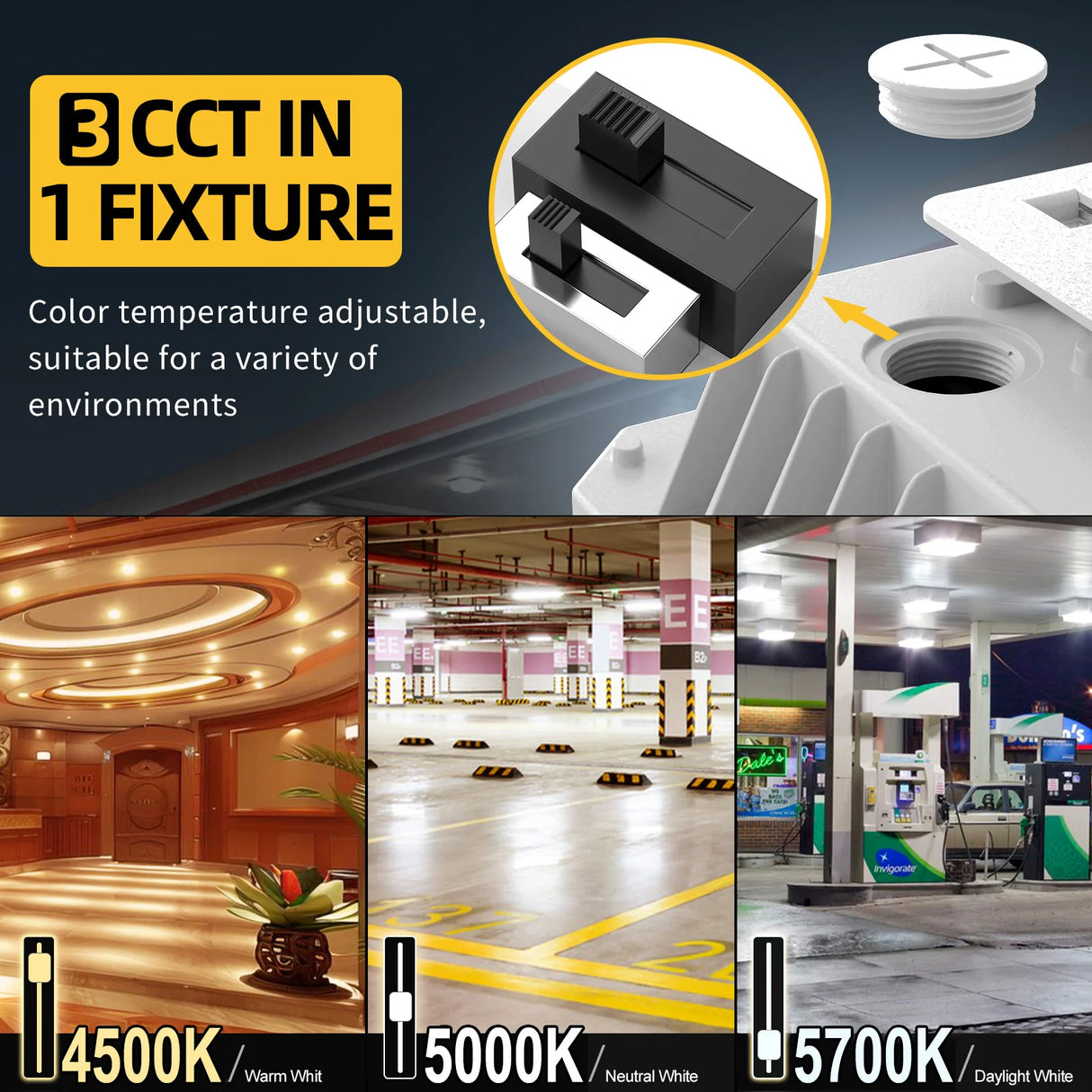 LED Canopy Light  - CPG Series,60W,8400lumens,Selectable Wattage & CCT,100-277V,with Photocell