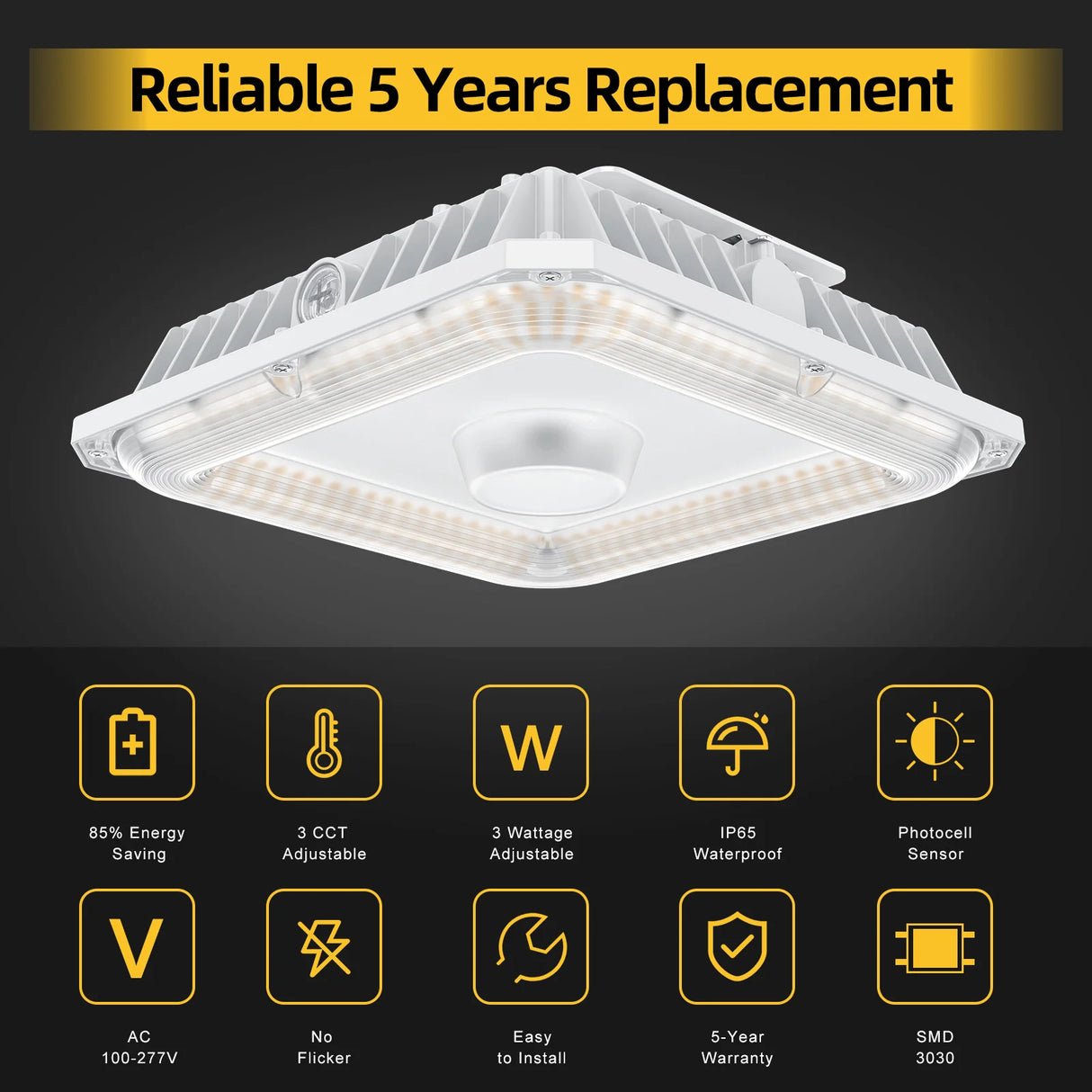 LED Canopy Light  - CPG Series,60W,8400lumens,Selectable Wattage & CCT,100-277V,with Photocell