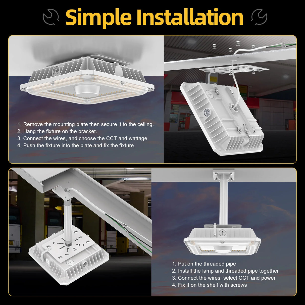 LED Canopy Light  - CPG Series,60W,8400lumens,Selectable Wattage & CCT,100-277V,with Photocell