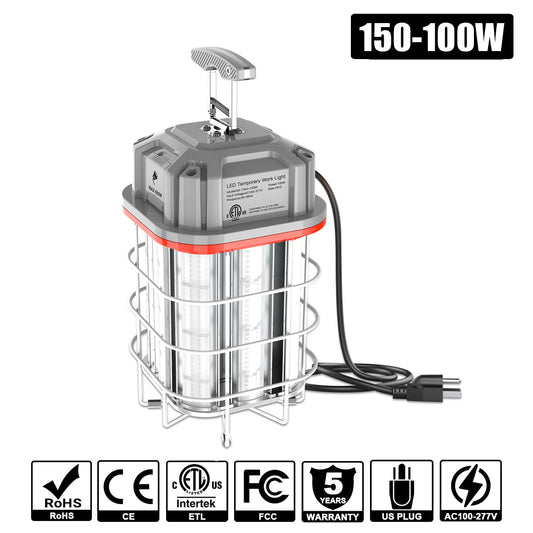 150W 100W LED Square Linkable Work Lights 5000K 100-277VAC Linkable with 10ft US Plug Grey